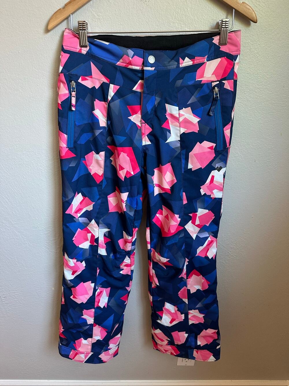 Obermeyer Teen L 14-16 Ski Pants Pink Blue Print EWS Insulated Snow